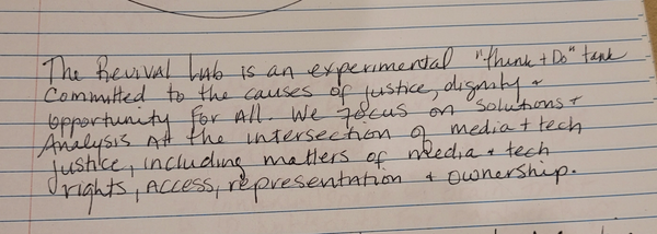 Handwritten note from Brandi Collins-Dexter with description of The Revival Lab.
